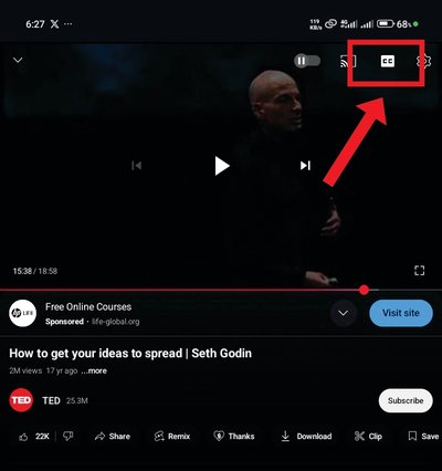 Add a subtitle to your YouTube video as a viewer on a mobile device