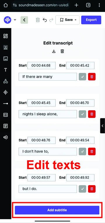 Add subtitle to your video on SoundMadeSeen