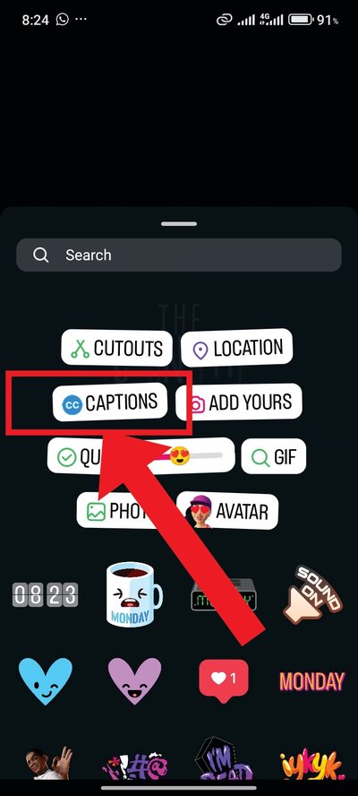 Click on the caption sticker to add caption