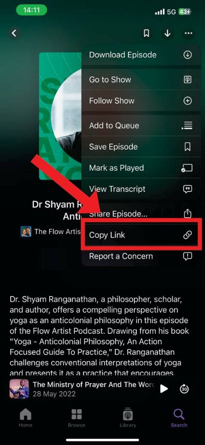 Copying your podcast URL on Apple Podcast