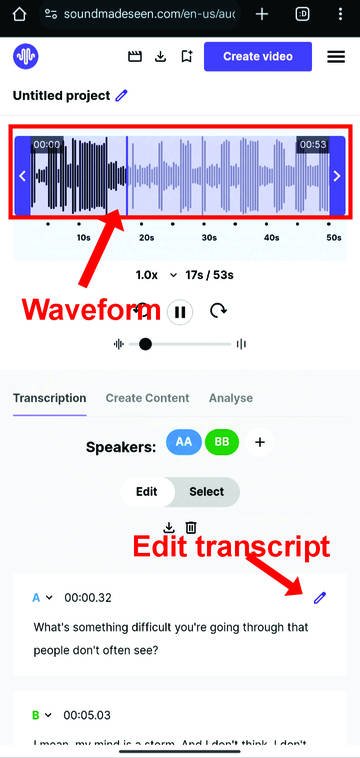 Edit your video with SoundMadeSeen’s waveform