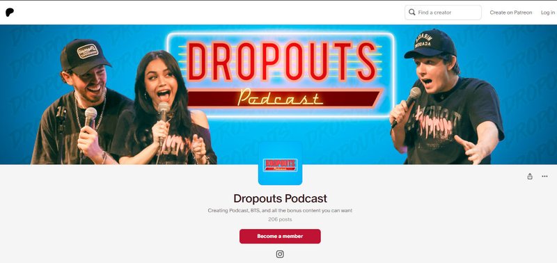 Dropouts Podcast premium subscription page