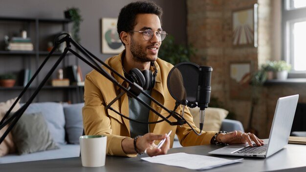 Male Podcaster at Work