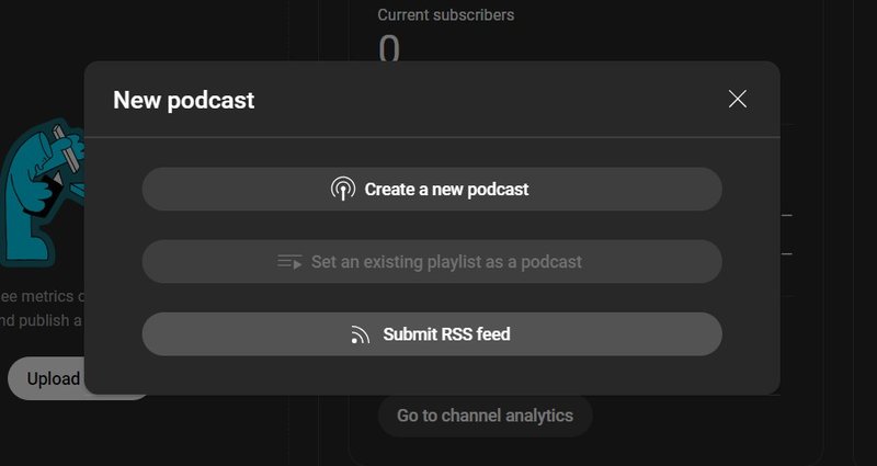 Submit a RSS feed to create a YouTube podcast playlist