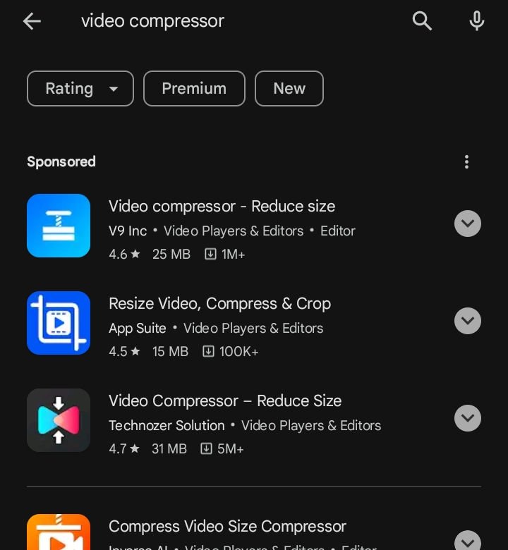 Video compression apps on Google Play Store