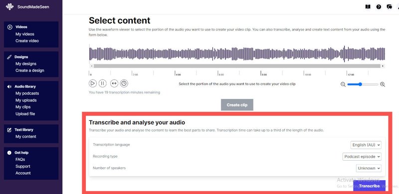 An image showing how to generate a podcast transcription on SoundMadeSeen