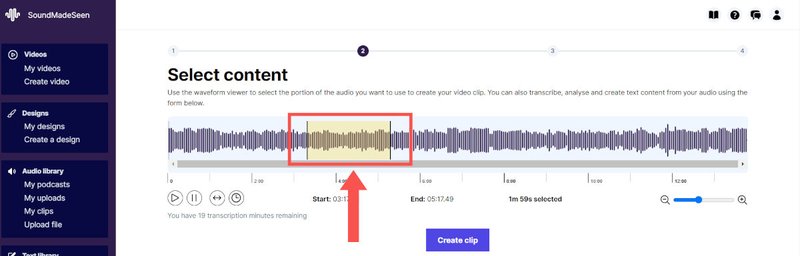 Selecting audio for extraction on SoundMadeSeen