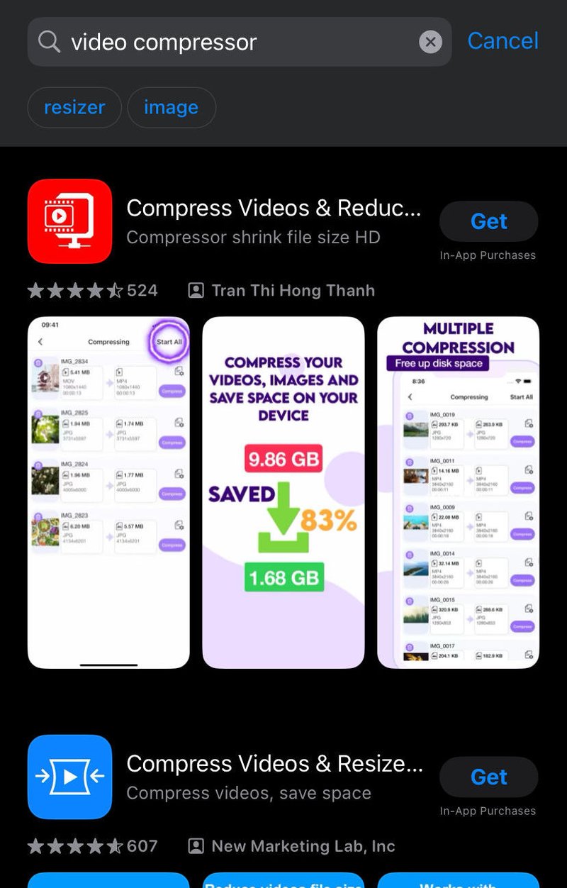 Video compression apps on Apple Store